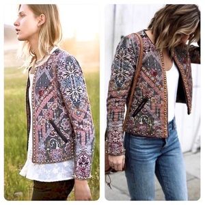 Anthropology Jacket Hemant and Nandita quilted boho studded with vegan leather M